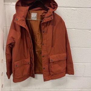 GAP Men's Rust Orange Hooded Raincoat